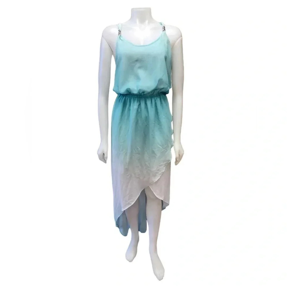2b  bebe Sheath Hi Lo Sleeveless Green White Racerback Dress Size XL